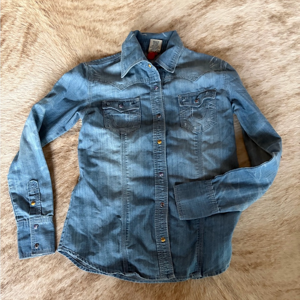 True Religion Light Blue Denim Shirt S